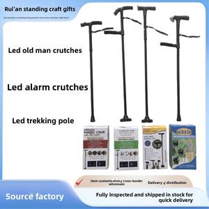 Canne pliante en alliage d'aluminium à <span class=keywords><strong>double</strong></span> poignée avec lumière LED et alarme antidérapante à quatre coins Bâton de <span class=keywords><strong>marche</strong></span> télescopique pour personnes âgées - Product Image 2