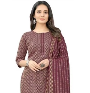 Élégant ensemble Kurta en coton imprimé vert avec vêtements indiens et pakistanais Dupatta - Product Image 2