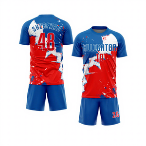 Maillot de football personnalisé rouge, bleu et blanc sublimé pour homme, manches courtes, en polyester anti-humidité, coupe athlétique, toutes saisons 2027 - Product Image 4