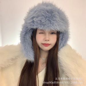 Chapeau Lei Feng en peluche pour femme, bonnet de ski chaud pour l'hiver, protection des oreilles, coupe-vent, doublure polaire épaisse, adulte 56-58cm HX021 - Product Image 3
