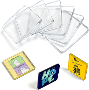 Aimant de réfrigérateur en acrylique DIY personnalisable, patch carré super transparent et résistant de 5 cm, étiquette de prix vierge moderne, vente en gros - Product Image 1