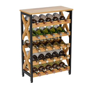 SINCERE, estante de vino personalizado de 5 niveles, diseño moderno, muebles IronHome, estante de exhibición de botellas de vino de Metal de madera para fiestas en casa - Product Image 1