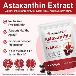Acentiallabs 120 Contagem Premium Astaxantina Softgel Suplementos Vegan Astaxantina Softgel Cápsulas para a saúde da pele das articulações oculares - Product Image 2