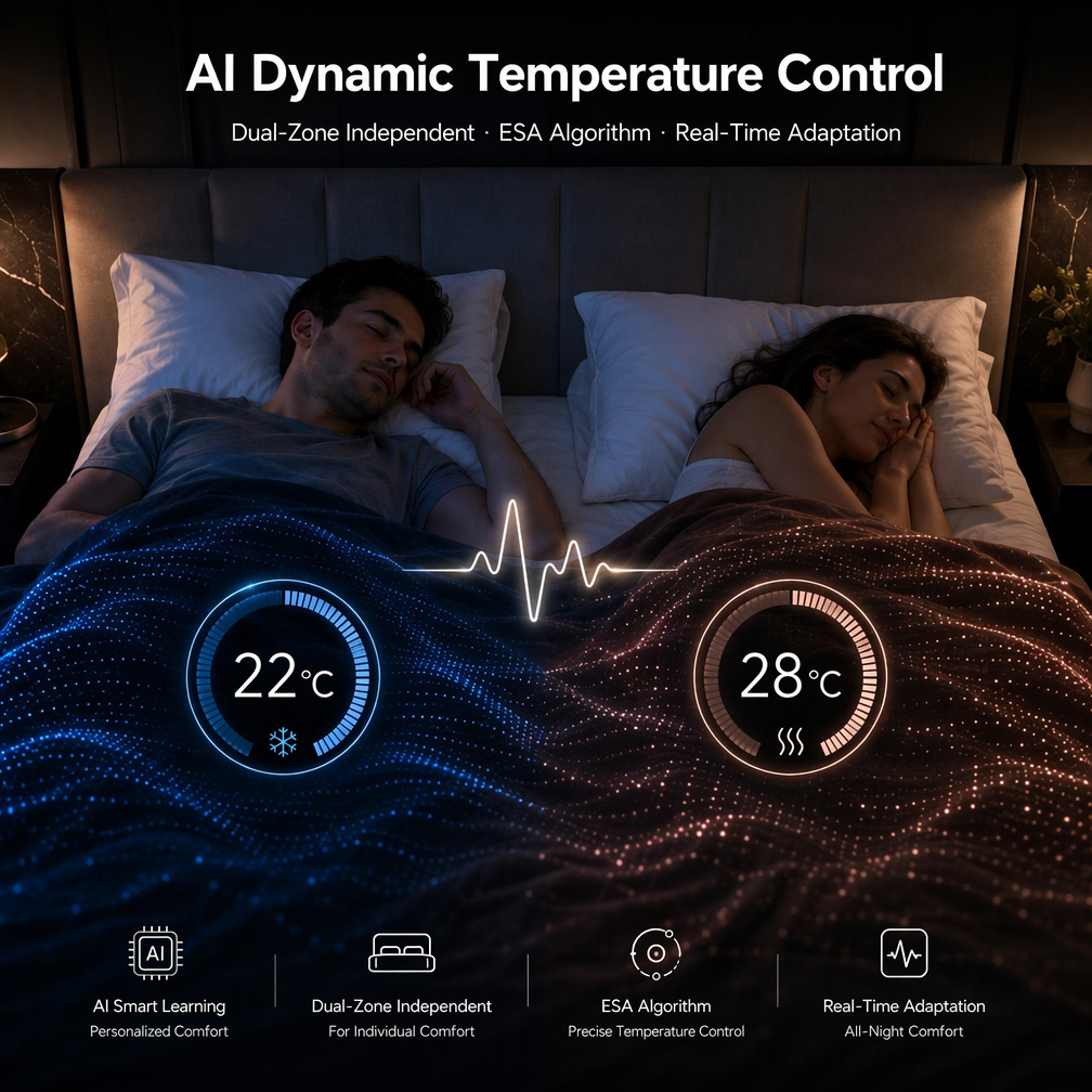 AI Smart Dual-Zone Water Circulation Heating Cooling Mattress Pad Heart Rate Monitor APP/Wi-Fi/Bluetooth Smart <strong>Sleep</strong> System
