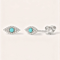 Boucles d'oreilles clous Xinyun en argent 925 plaqué or avec œil de diable en turquoise et sertissage griffe - Cadeau d'anniversaire et de fête