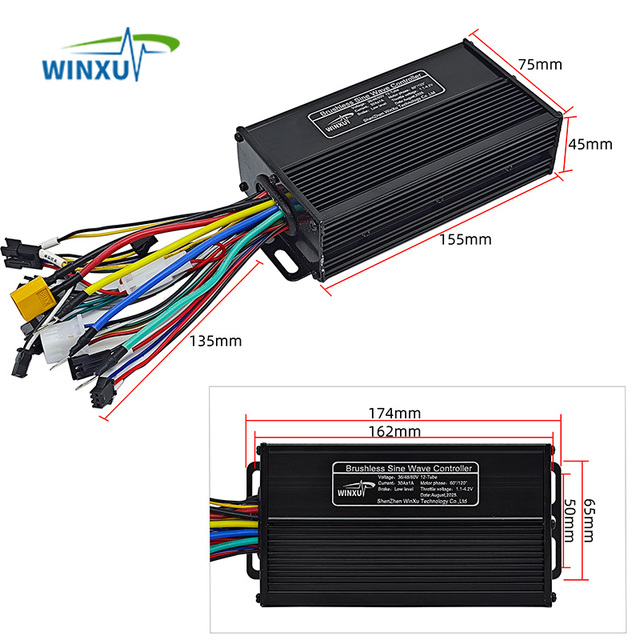 36V 48V 52 60V 30A 1000W 1200W 1500W E-bike Brushless Motor Sine Wave Controller UART No.2 Protocol for Electric Bicycle Scooter