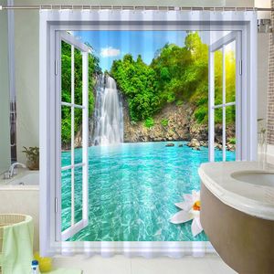 Logo personnalisé fenêtre paysage <span class=keywords><strong>rideau</strong></span> <span class=keywords><strong>de</strong></span> <span class=keywords><strong>douche</strong></span> forêt tournesol ouverture cascade paysage maison bain décor en Polyester - Product Image 4