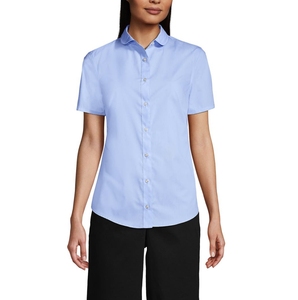 Chemisier moderne blanc/bleu à manches courtes et col Peter Pan pour filles, uniforme scolaire personnalisé pour l'école primaire et la maternelle, vente en gros - Product Image 3