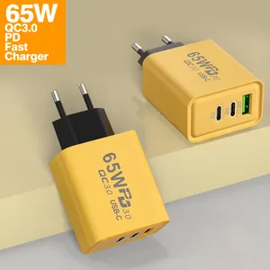 65w 3 port US EU Mobile Phone Charger for iphone USB C To C Light ning Data Cable Line Pd Fast Type C Charging Adapter Charger