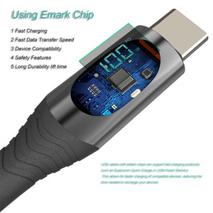 Câbles de charge rapide pour <span class=keywords><strong>téléphone</strong></span> portable 100W 5A Produits chauds Câble d'affichage numérique tressé en nylon de 1m avec logo personnalisé gratuit - Product Image 3