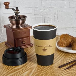 Tapas de vasos de papel de café desechables reciclables de pared única para bebidas de chocolate caliente para uso en restaurante familiar en relieve negro - Product Image 5