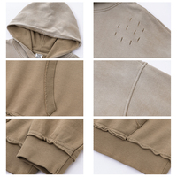 Sweat à capuche unisexe surdimensionné en coton délavé avec fentes, sans cordon de serrage, style streetwear vintage, vente en gros, personnalisable