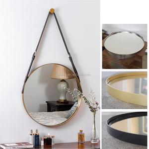 Bulk Order Customized Hotel Bathroom <strong>Mirror</strong> Bulk Order Nordic Style Round Decor Metal <strong>Wall</strong> <strong>Hanging</strong> <strong>Mirror</strong> With Leather Strap - Product Image 2