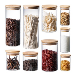 Air Tight Food Storage Containers Bamboo Lid Storage Glass Food Jars Wooden Cover Glass Storage Containers With Lids