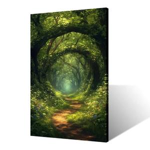 Stampa su Tela Tunnel Forestale, Arco di Alberi Verdi, Sentiero Magico nel Bosco, Pittura Digitale della Natura per Camera da Letto e Soggiorno - Product Image 2