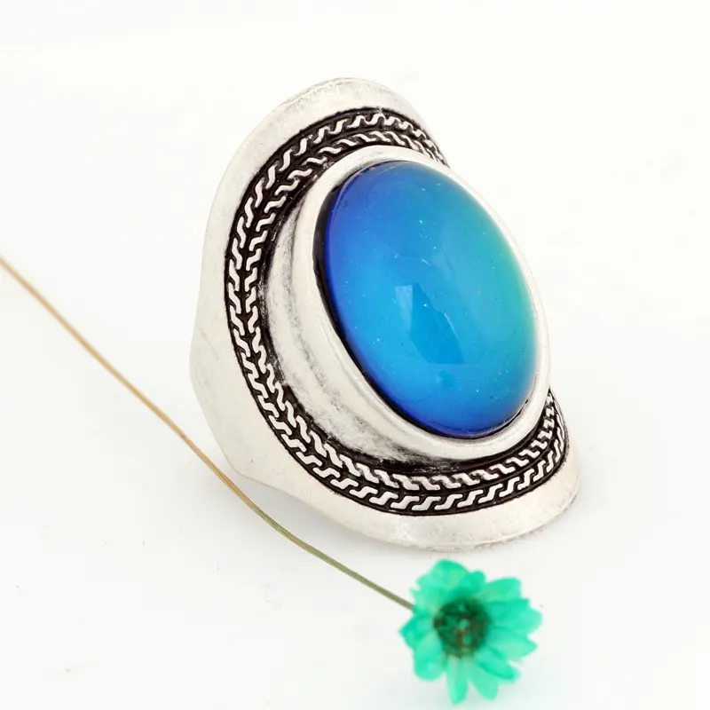 Fashion Design Antique Silver Plating Mood Ring Colors Wholesale Fashion Mood Jewelry Ring