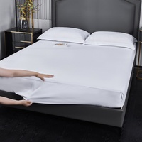 Parure de lit hôtelière 4 pièces en polyester 100% blanc uni, 200 fils, brossée, épaisse, douce, chaude et anti-boulochage (housse de couette, drap, taies d'oreiller)