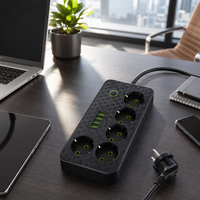 Multiprise standard européenne 6 voies avec 4 ports USB et 1 adaptateur de charge Type-C, prise EU coudée à 90 degrés