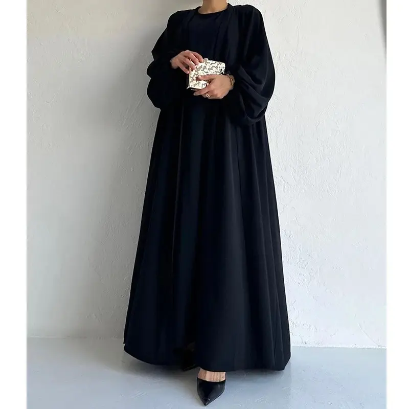 2023 Middle East Arabian Malay Solid Color Long Strap Women Cheap Muslim Crew Neck Tunics Evening Dress