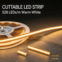 Bande LED COB à découpe libre 528 LED 2700K 3000K 4000K 6000K 12V/24V RA90 pour éclairage domestique, boîte lumineuse et rétroéclairage BIS ETL CE