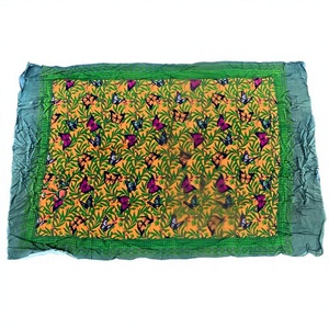 Traditional Cotton <b>Sarong</b> With Floral Butterfly Print Green Border Women's Pareo Asia Pacific Islands Clothing - Product Image 1