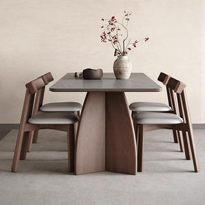Mesa de Comedor de Madera Maciza, Rectangular, Color Nogal, Estilo Moderno Minimalista, Estructura Estable, para Uso Doméstico - Product Image 1
