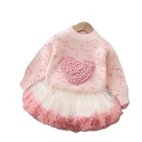 Nouveauté Automne Hiver Ensemble 2 pièces pour filles, jupe bouffante princesse, pull en tricot style coréen, tenue pour bébés filles