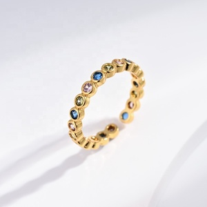 แหวนทองเหลืองราคาถูกประดับเพทายหลากสีทรงกลม แหวนหมั้นชุบทอง 14k 18k แหวนคู่ประดับพลอย ปรับขนาดได้ แหวนแฟชั่นผู้หญิง - Product Image 2