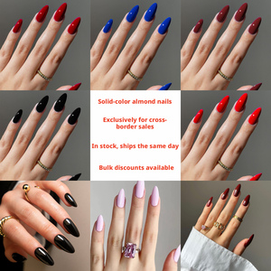Uñas postizas de alta calidad, largas, de color sólido, con punta de almendra, brillantes, removibles, producto terminado. - Product Image 1