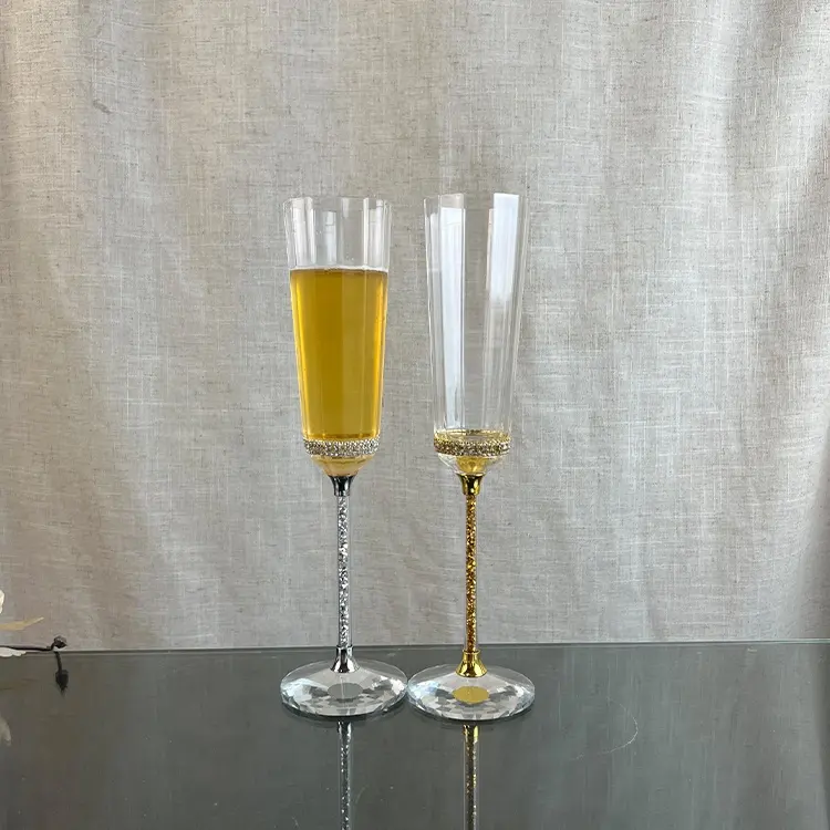 200ml Argent Diamant Tige Dodécagone Cristal Champagne Verres Gobelets Élégant Mariage Flûtes