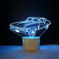 Haut-parleur en forme de voiture en acrylique à dents bleues, veilleuse LED 3D, lampe imprimée 3D, décoration de chambre à coucher, veilleuse de Table