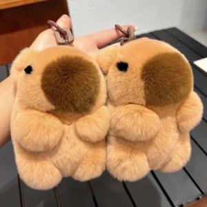 <span class=keywords><strong>Prix</strong></span> d'usine Mini porte-clés en fourrure de lapin Rex véritable, jouet pour fille, capybara, breloque pour sac femme, anneau métallique pour clé de voiture, ornement classique - Product Image 4