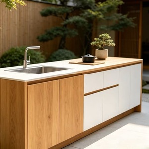 <span class=keywords><strong>Cucina</strong></span> Esterna Moderna in Stile Giapponese con Lavello e Backsplash in Acciaio Inox, Mobili da <span class=keywords><strong>Cucina</strong></span> Modulari per Giardino <span class=keywords><strong>Zen</strong></span> e Patio - Product Image 1
