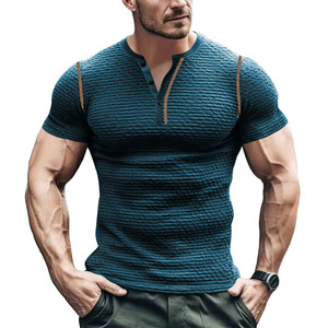 T-shirt à manches courtes respirant pour homme, coupe ajustée, haut de sport Henley, vêtements de loisirs, vert, gris, noir, bleu, tailles S-XXL - Product Image 5