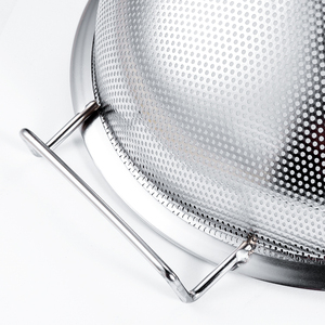 Wholesale Stainless Steel Punch Wide Edge <strong>Colander</strong> With Plastic Black Handle Kitchen Gadget SS Cooking Ware - Product Image 3