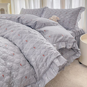 Juego de Cuatro Piezas de Ropa de Cama Acolchada de Algodón Estilo Rústico Coreano, Sábanas, Fundas de Almohada, Juego de Funda Nórdica - Product Image 3