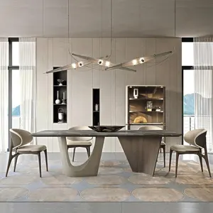 方形餐桌意大利现代白色大理石顶级设计师简约餐桌套装6把椅子豪华6座
