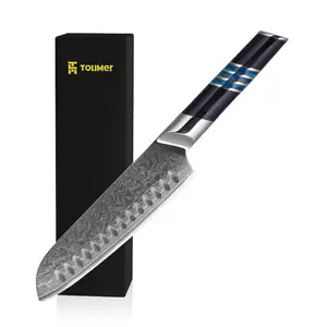 Оптовая продажа, высококачественный японский кухонный поварский нож с черным деревом и смоляной ручкой, дамасский нож сантоку
