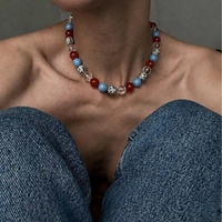 Nouveau collier de perles rouges de style européen et américain, coquillages marbrés, élégant et tendance pour femme, chaîne de clavicule plaquée or véritable