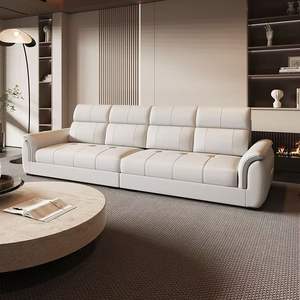 Sofá de Cuero Crema, Línea Recta, Convertible, Moderno, Minimalista, Muebles para Sala de Estar, para Apartamentos Pequeños, Uso en Alquiler - Product Image 2