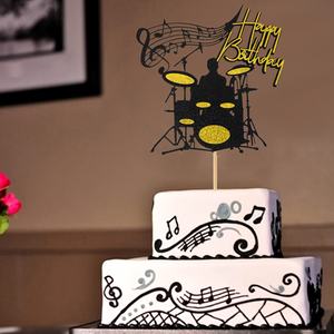 Decorazione per Torta a Tema Musicale, Topper Glitterato con Chitarra, Batteria, Simboli Musicali, Note Musicali, Decorazioni per Torte da Musicista - Product Image 5