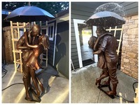 Statue d'homme de fontaine en Bronze de jardin abstrait grandeur nature sur mesure avec Sculpture de parapluie