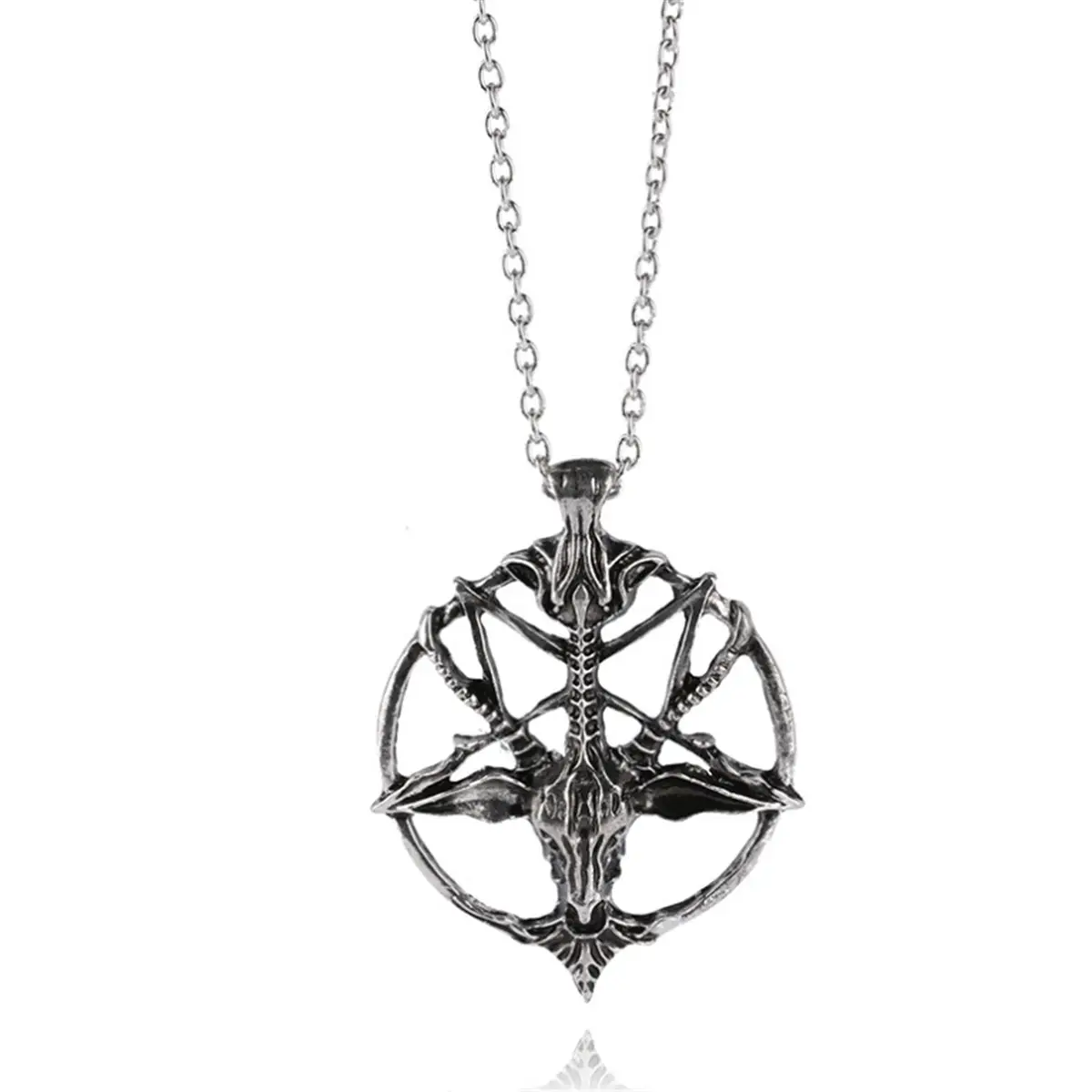 Fashion Vintage Satanic Pentagram Skull Goat Head Pendant Chain Necklace Jewelry Gift