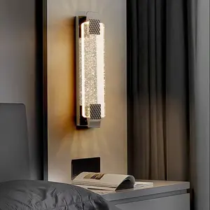 K9 lampu dinding LED samping tempat tidur, lampu dinding kristal kaca hitam mewah dalam ruangan Modern Nordic