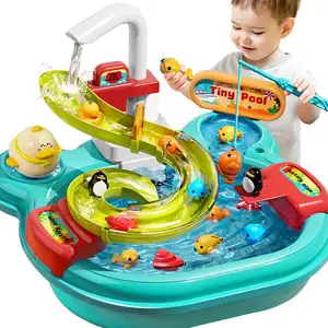 Children track water park battery operated fishing game toy automatic running water sink fishing pool toys game for kids
