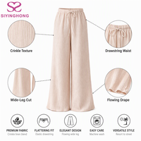 Pantalon plissé large pour femme, taille élastique avec cordon de serrage, coupe ample, long, couleur nude, pour la plage et les vacances, vente en gros, grandes tailles