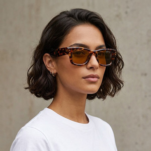 Thick-Framed <b>Square</b> <b>Sunglasses</b> Black PC <b>Frame</b> UV400 Protection Unisex Style Type 3 Sunshades - Product Image 4