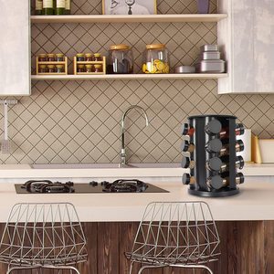 Rỗng 16-lọ màu đen Countertop xoay thép không gỉ gia vị giá với Phễu bộ hoàn chỉnh - Product Image 5