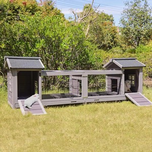 Doppia casa coniglio Hutch ruote in metallo al coperto all'aperto gabbia di cavia con più profondo senza perdite vassoi modello animale Pet House - Product Image 1