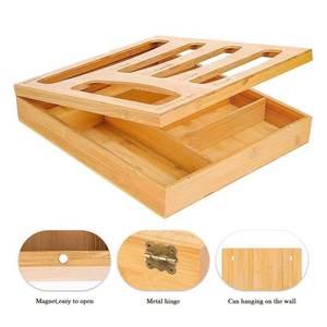 Caja de almacenamiento de cocina de bambú con compartimentos para bolsas Ziploc, organizador de despensa, contenedor de madera de 13.4 pulgadas - Product Image 3